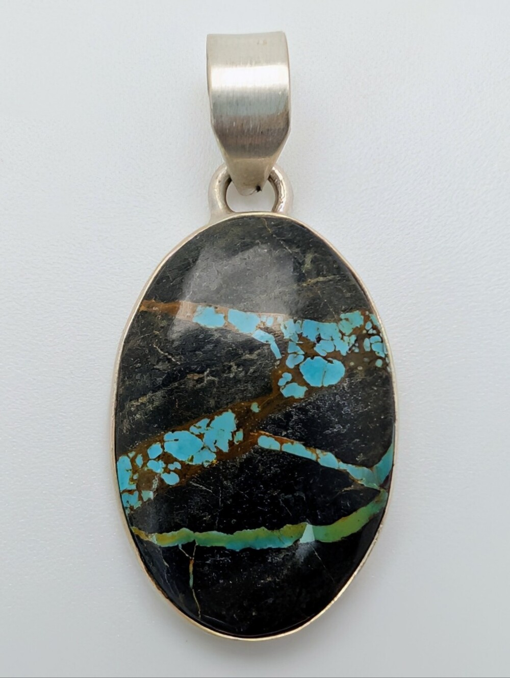 Blackjack Turquoise S925 Sterling Silver Oval Pendant